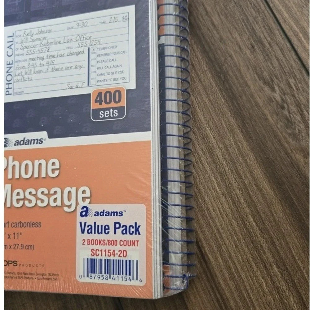 Adams Phone Message Book 2 Pack 800 Sets 2-Part Carbonless 5.5x11 4 Packs